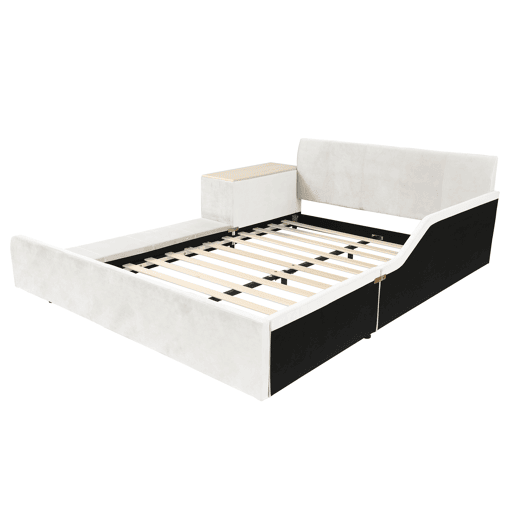 Cama infantil estofada 140x200 - Com secretária, banco e cabeceira macia - Branca