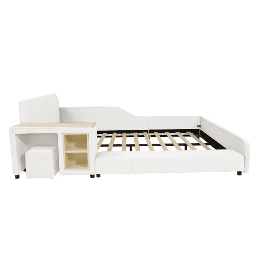 Cama infantil estofada 140x200 - Com secretária, banco e cabeceira macia - Branca