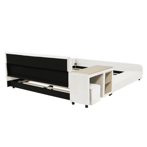 Cama infantil estofada 140x200 - Com secretária, banco e cabeceira macia - Branca