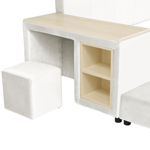 Cama infantil estofada 140x200 - Com secretária, banco e cabeceira macia - Branca