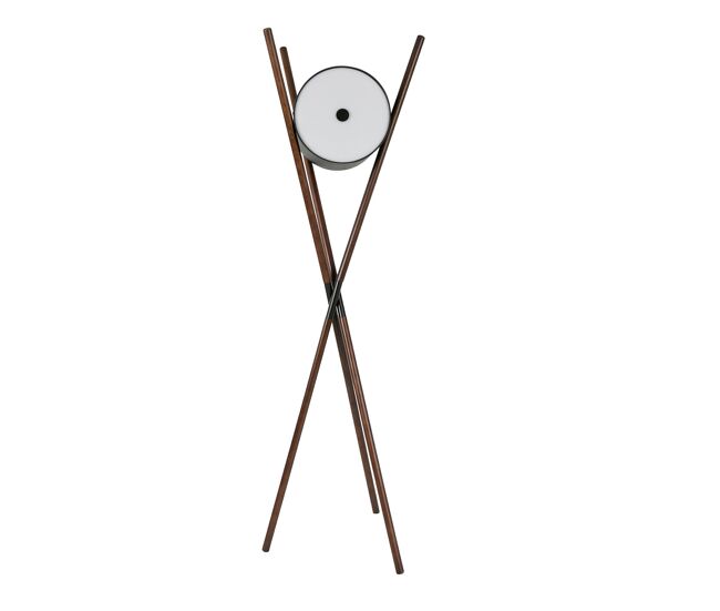 Lámpara de pie madera tapizada polipiel negra y nogal oscuro - e27, 3 luces, 3000k, 1200 lm, 24 w, 57x51x173 cm