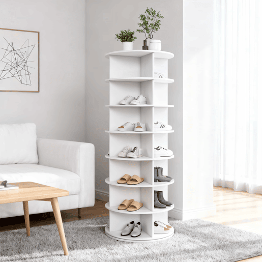 Sapateira giratória com 7 níveis 60x60x161 cm - 360° giratória, 28 pares, economiza espaço - branca Sapateira giratória com 7 níveis 60x60x161 cm - 360° giratória, 28 pares, economiza espaço - branca