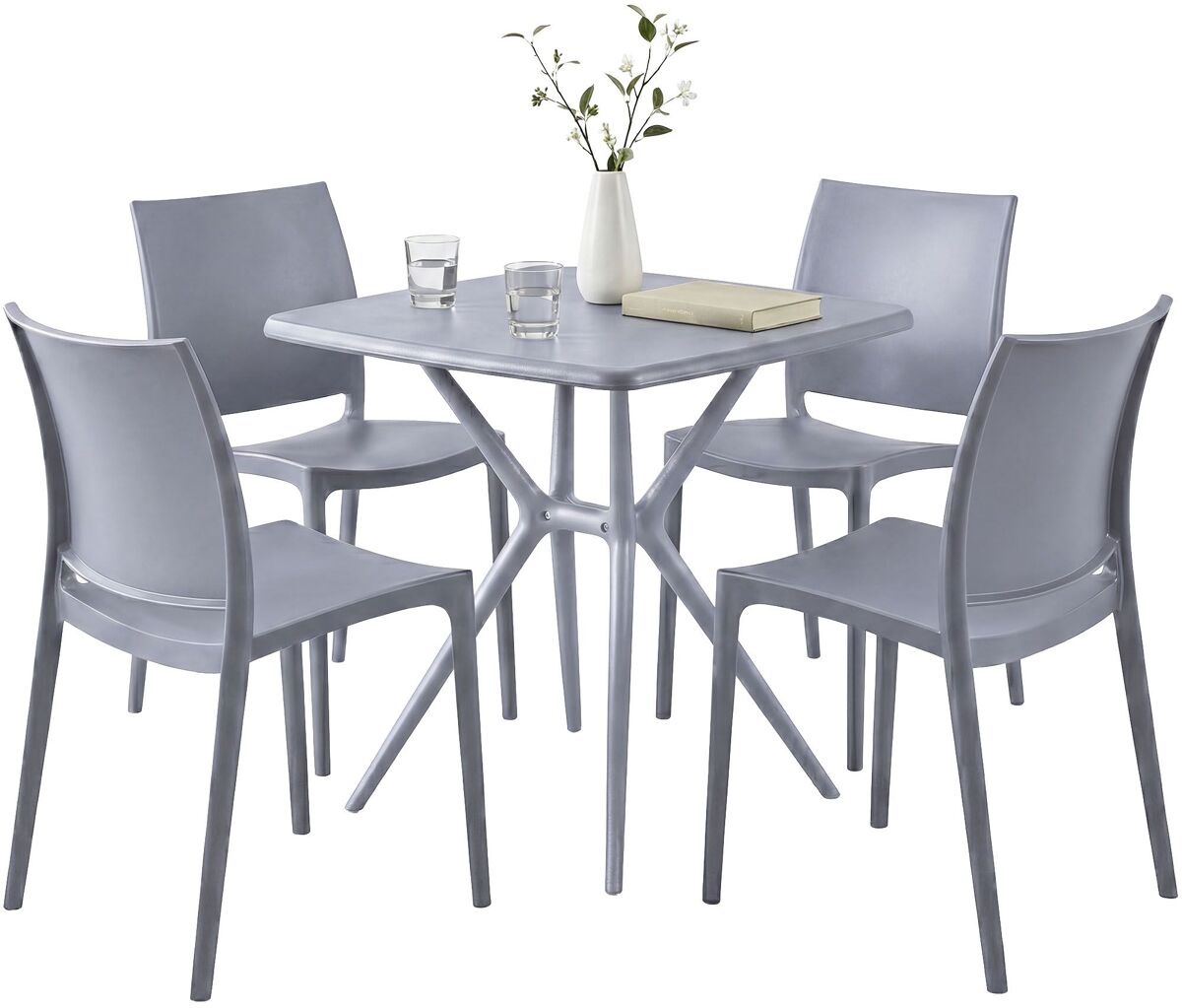 conjunto de muebles de jardin amino con 4 sillas plastico gris 156x156x81 cm