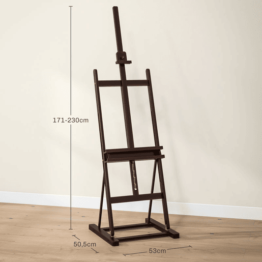 HOMCOM Cavalete de Pintura, 230 cm, Cavalete em Madeira com Altura e Ângulo Ajustáveis, Arrumação, para Adultos, Artistas, Pintores, Estudantes, Castanho