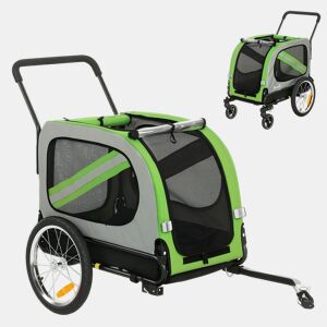 PawHut Reboque de Bicicleta para Cães 2 em 1 Dobrável com Cinto de Segurança, Bandeira e Refletores, 20 kg, 134x62x101 cm, Verde