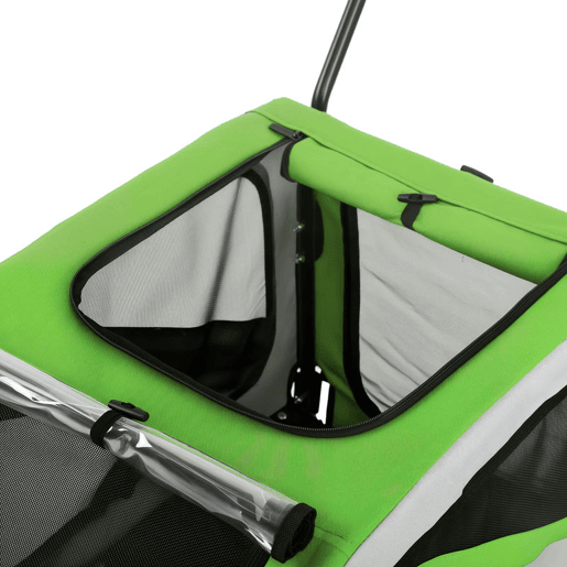 PawHut Reboque de Bicicleta para Cães 2 em 1 Dobrável com Cinto de Segurança, Bandeira e Refletores, 20 kg, 134x62x101 cm, Verde PawHut Reboque de Bicicleta para Cães 2 em 1 Dobrável com Cinto de Segurança, Bandeira e Refletores, 20 kg, 134x62x101 cm, Verde