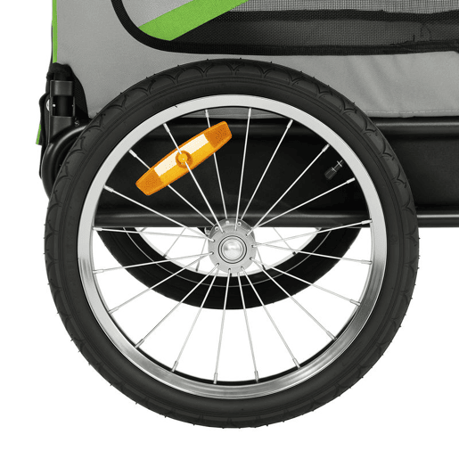 PawHut Reboque de Bicicleta para Cães 2 em 1 Dobrável com Cinto de Segurança, Bandeira e Refletores, 20 kg, 134x62x101 cm, Verde PawHut Reboque de Bicicleta para Cães 2 em 1 Dobrável com Cinto de Segurança, Bandeira e Refletores, 20 kg, 134x62x101 cm, Verde