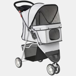 PawHut Carrinho para Cães Dobrável, até 10 kg, Carrinho para Cães Pequenos com 3 Rodas, Capota Ajustável, Cesta, Janelas de Malha, Porta-Copos, Rodas em EVA e Travão, para Gatos, Cinzento Claro