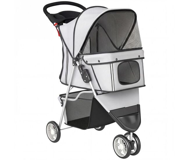 Pawhut carrito para perros gatos plegable, hasta 10 kg, cochecito para perros pequeños de 3 ruedas de eva y frenos, con capota ajustable, cesta,