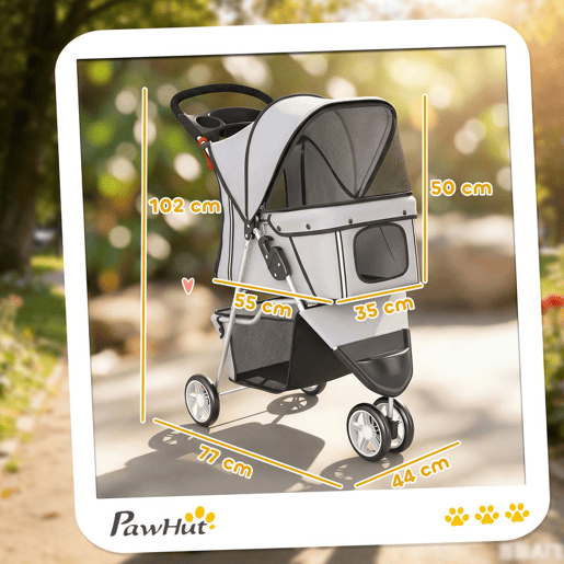 PawHut Carrinho para Cães Dobrável, até 10 kg, Carrinho para Cães Pequenos com 3 Rodas, Capota Ajustável, Cesta, Janelas de Malha, Porta-Copos, Rodas em EVA e Travão, para Gatos, Cinzento Claro PawHut Carrinho para Cães Dobrável, até 10 kg, Carrinho para Cães Pequenos com 3 Rodas, Capota Ajustável, Cesta, Janelas de Malha, Porta-Copos, Rodas em EVA e Travão, para Gatos, Cinzento Claro