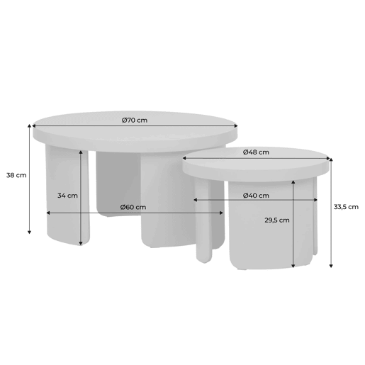 Mesa de centro redonda encaixável, set de 2 Terracota - 70x70x38 cm