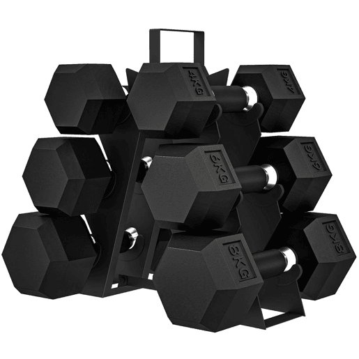 SPORTNOW Conjunto de 6 Halteres 36 kg, 2x4 kg, 2x6 kg e 2x8 kg, Hexagonais com Suporte, Revestimento em Borracha e Pegas Antiderrapantes para Casa e Ginásio SPORTNOW Conjunto de 6 Halteres 36 kg, 2x4 kg, 2x6 kg e 2x8 kg, Hexagonais com Suporte, Revestimento em Borracha e Pegas Antiderrapantes para Casa e Ginásio