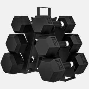 SPORTNOW Conjunto de 6 Halteres 36 kg, 2x4 kg, 2x6 kg e 2x8 kg, Hexagonais com Suporte, Revestimento em Borracha e Pegas Antiderrapantes para Casa e Ginásio