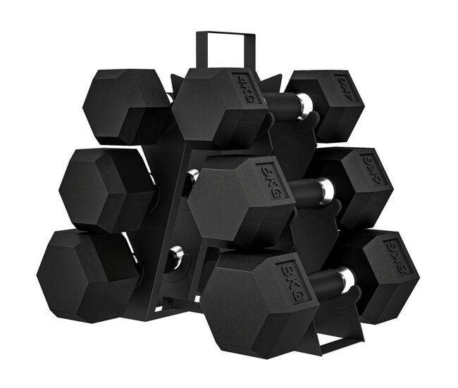 Sportnow juego de mancuernas de 6 piezas 36 kg, mancuernas hexagonales 2x4kg, 2x6kg, 2x8kg, soporte almacenamiento, recubrimiento goma, mango antideslizante para entrenamiento en casa gimnasio