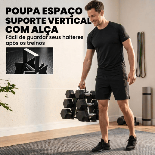SPORTNOW Conjunto de 6 Halteres 36 kg, 2x4 kg, 2x6 kg e 2x8 kg, Hexagonais com Suporte, Revestimento em Borracha e Pegas Antiderrapantes para Casa e Ginásio SPORTNOW Conjunto de 6 Halteres 36 kg, 2x4 kg, 2x6 kg e 2x8 kg, Hexagonais com Suporte, Revestimento em Borracha e Pegas Antiderrapantes para Casa e Ginásio