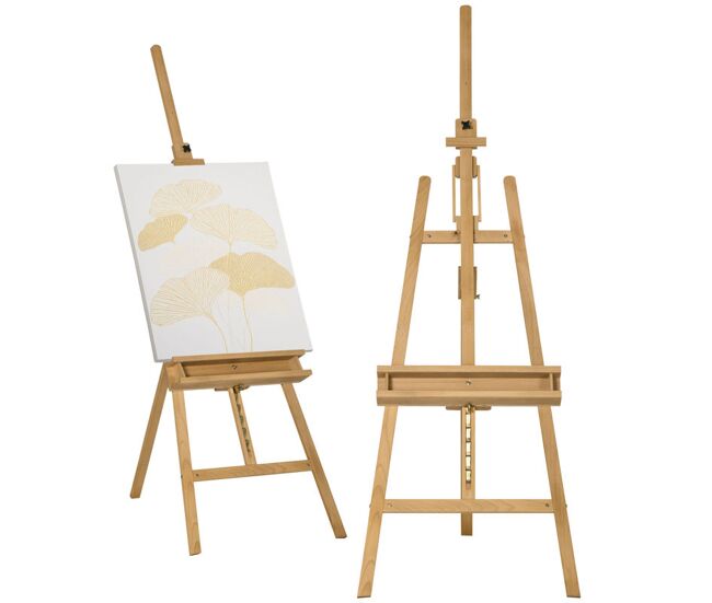 Vinsetto caballete de pintura plegable, 235 cm, caballete de madera con altura y ángulo ajustables, estante inferior, para adultos, artistas, pintor, estudiantes, natural