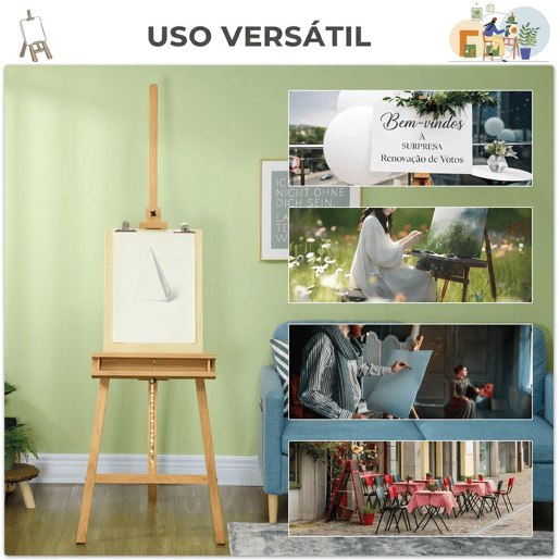 Vinsetto Cavalete de Pintura em Madeira DobrĂ¡vel, 235 cm, Ajuste de Altura e Ă‚ngulo, Prateleira Inferior, para Adultos, Artistas e Estudantes, Tons Naturais Vinsetto Cavalete de Pintura em Madeira DobrĂ¡vel, 235 cm, Ajuste de Altura e Ă‚ngulo, Prateleira Inferior, para Adultos, Artistas e Estudantes, Tons Naturais