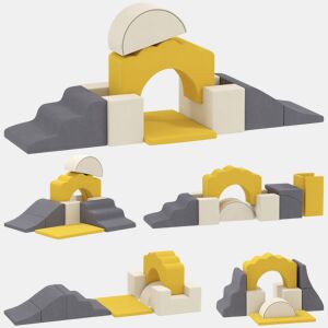 AIYAPLAY Conjunto de 7 Blocos de Espuma Infantil, Blocos Psicomotores com Base Antiderrapante, Montessori, Kit de Trepar e Gatinhar Interior, 0,5-3 Anos, Amarelo