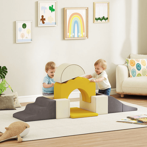 AIYAPLAY Conjunto de 7 Blocos de Espuma Infantil, Blocos Psicomotores com Base Antiderrapante, Montessori, Kit de Trepar e Gatinhar Interior, 0,5-3 Anos, Amarelo AIYAPLAY Conjunto de 7 Blocos de Espuma Infantil, Blocos Psicomotores com Base Antiderrapante, Montessori, Kit de Trepar e Gatinhar Interior, 0,5-3 Anos, Amarelo