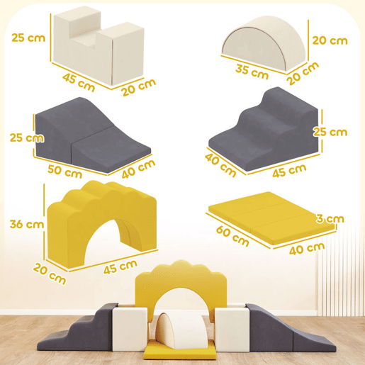 AIYAPLAY Conjunto de 7 Blocos de Espuma Infantil, Blocos Psicomotores com Base Antiderrapante, Montessori, Kit de Trepar e Gatinhar Interior, 0,5-3 Anos, Amarelo AIYAPLAY Conjunto de 7 Blocos de Espuma Infantil, Blocos Psicomotores com Base Antiderrapante, Montessori, Kit de Trepar e Gatinhar Interior, 0,5-3 Anos, Amarelo