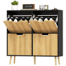 Sapateira estreita com 4 gavetas basculantes e prateleiras ajustáveis para 16 pares, 95x26x95 cm, nases natural e preta