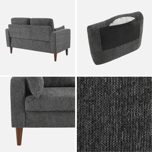 Sofá em madeira de seringueira e tecido chenille, 2 lugares Cinza escuro - 130x82.5x86 cm Sofá em madeira de seringueira e tecido chenille, 2 lugares Cinza escuro - 130x82.5x86 cm