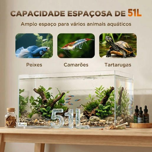 PawHut Aquário de Vidro 51 L com Almofada Protetora para Peixes, Camarões e Tartarugas u2013 Transparente PawHut Aquário de Vidro 51 L com Almofada Protetora para Peixes, Camarões e Tartarugas u2013 Transparente