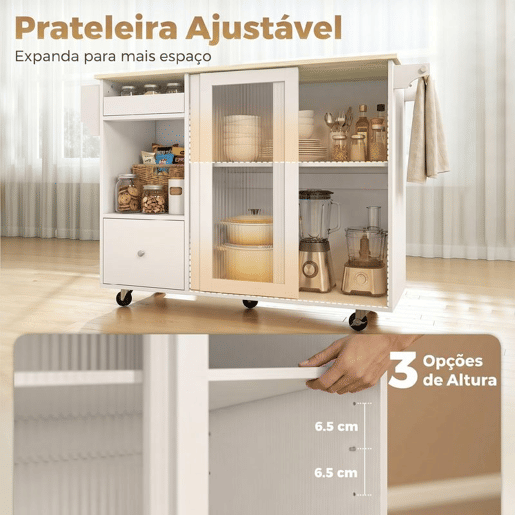 HOMCOM Ilha de Cozinha com Tampo RebatÃvel, Carrinho de Cozinha com Portas de Correr em Vidro, Garrafeira, Rodas, Gaveta, Suporte para Especiarias e Prateleira Ajustável, Branco e Carvalho HOMCOM Ilha de Cozinha com Tampo RebatÃvel, Carrinho de Cozinha com Portas de Correr em Vidro, Garrafeira, Rodas, Gaveta, Suporte para Especiarias e Prateleira Ajustável, Branco e Carvalho