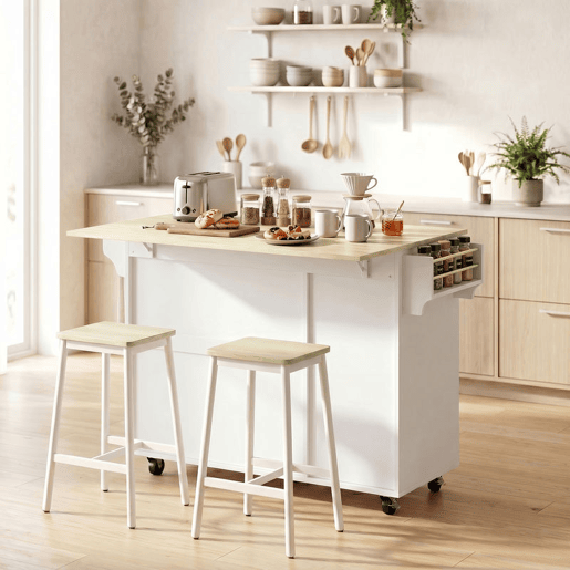 HOMCOM Ilha de Cozinha com Tampo RebatÃvel, Carrinho de Cozinha com Portas de Correr em Vidro, Garrafeira, Rodas, Gaveta, Suporte para Especiarias e Prateleira Ajustável, Branco e Carvalho HOMCOM Ilha de Cozinha com Tampo RebatÃvel, Carrinho de Cozinha com Portas de Correr em Vidro, Garrafeira, Rodas, Gaveta, Suporte para Especiarias e Prateleira Ajustável, Branco e Carvalho