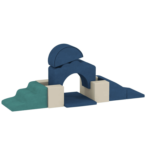 AIYAPLAY Conjunto de 7 Blocos de Espuma para Crianças, Blocos de Psicomotricidade com Base Antiderrapante, Montessori, Conjunto de Escalada Suave para Interior, 6 Meses-3 Anos, Azul