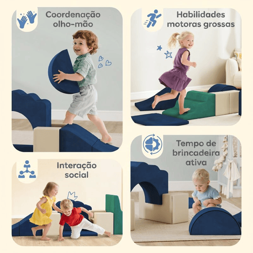 AIYAPLAY Conjunto de 7 Blocos de Espuma para Crianças, Blocos de Psicomotricidade com Base Antiderrapante, Montessori, Conjunto de Escalada Suave para Interior, 6 Meses-3 Anos, Azul