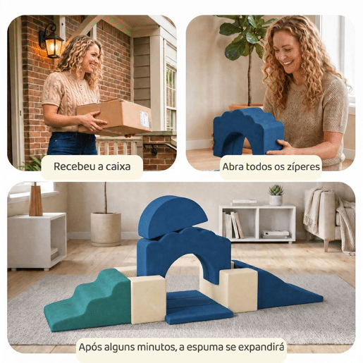 AIYAPLAY Conjunto de 7 Blocos de Espuma para Crianças, Blocos de Psicomotricidade com Base Antiderrapante, Montessori, Conjunto de Escalada Suave para Interior, 6 Meses-3 Anos, Azul