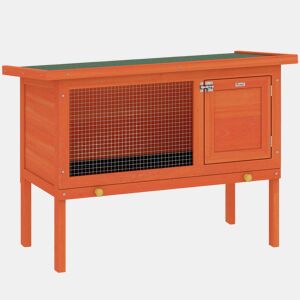 PawHut Casa de Coelhos de Madeira com Teto de Asfalto Abatível Bandeja Removível Porta com Fechadura Casa Elevada Exterior para Porquinhos-da-Índia e Chinchilas 90x45x65 cm Madeira