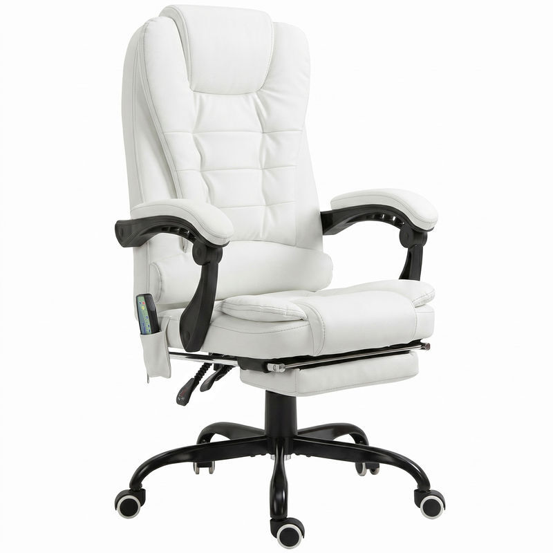 Vinsetto silla de oficina con masaje vibratorio de 7 puntos, silla de escritorio giratoria reclinable con reposapiés retráctil, altura ajustable, respaldo alto, control remoto y tejido de pu, blanco