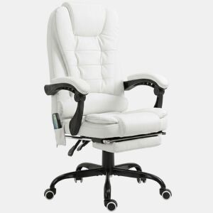 Vinsetto Cadeira de Escritório com Massagem Vibratória em 7 Pontos, Giratória Reclinável com Apoio para os Pés Retrátil, Altura Ajustável, Encosto Alto, Comando Remoto e Tecido PU, Branco