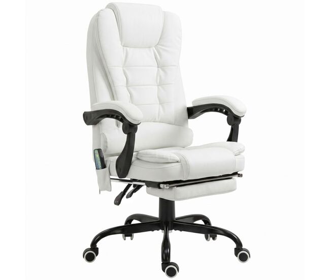 Vinsetto silla de oficina con masaje vibratorio de 7 puntos, silla de escritorio giratoria reclinable con reposapiés retráctil, altura ajustable, respaldo alto, control remoto y tejido de pu, blanco