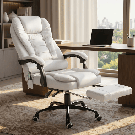 Vinsetto Cadeira de Escritório com Massagem Vibratória em 7 Pontos, Giratória Reclinável com Apoio para os Pés Retrátil, Altura Ajustável, Encosto Alto, Comando Remoto e Tecido PU, Branco Vinsetto Cadeira de Escritório com Massagem Vibratória em 7 Pontos, Giratória Reclinável com Apoio para os Pés Retrátil, Altura Ajustável, Encosto Alto, Comando Remoto e Tecido PU, Branco