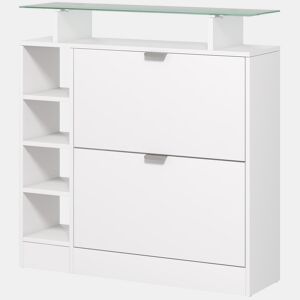 Sapateira com gavetas basculantes, prateleiras ajustáveis e prateleiras abertas para 12 pares de sapatos, 89x25x92 cm, branca