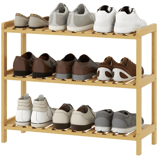 Sapateira de bambu com 3 níveis, prateleira para sapatos com capacidade para 9 pares, ideal para hall de entrada ouredor, 70x26x57,5 cm, natural Sapateira de bambu com 3 níveis, prateleira para sapatos com capacidade para 9 pares, ideal para hall de entrada ouredor, 70x26x57,5 cm, natural