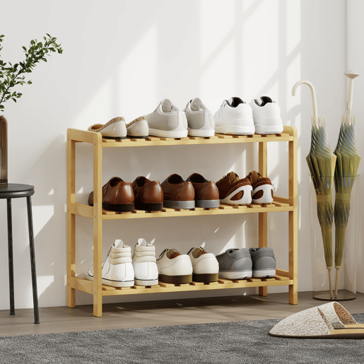 Sapateira de bambu com 3 níveis, prateleira para sapatos com capacidade para 9 pares, ideal para hall de entrada ouredor, 70x26x57,5 cm, natural Sapateira de bambu com 3 níveis, prateleira para sapatos com capacidade para 9 pares, ideal para hall de entrada ouredor, 70x26x57,5 cm, natural