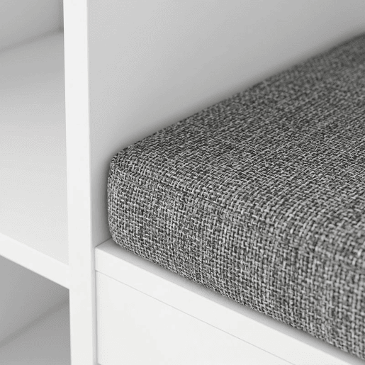 AIYAPLAY Estante Infantil para Brinquedos com Canto de Leitura, Organizador de Brinquedos com Almofada, 3 Gavetas de Tecido, 3 Prateleiras, 4 Compartimentos, 3-8 Anos, Quarto, Creche, 137x40x80 cm, Branco e Cinzento