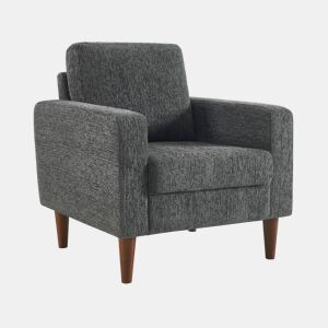 Cadeirão em madeira de seringueira e tecido chenille Cinza escuro - 79x81x86 cm