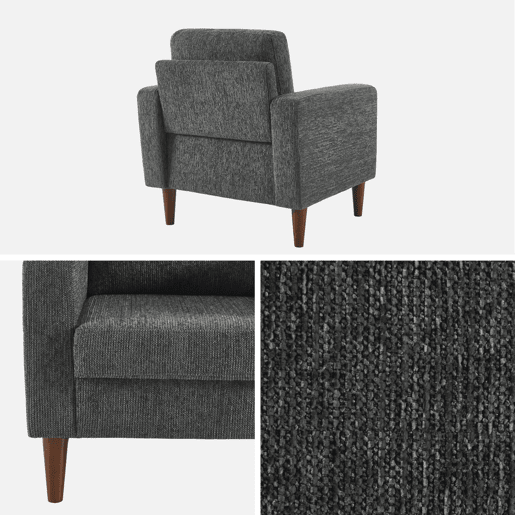 Cadeirão em madeira de seringueira e tecido chenille Cinza escuro - 79x81x86 cm Cadeirão em madeira de seringueira e tecido chenille Cinza escuro - 79x81x86 cm