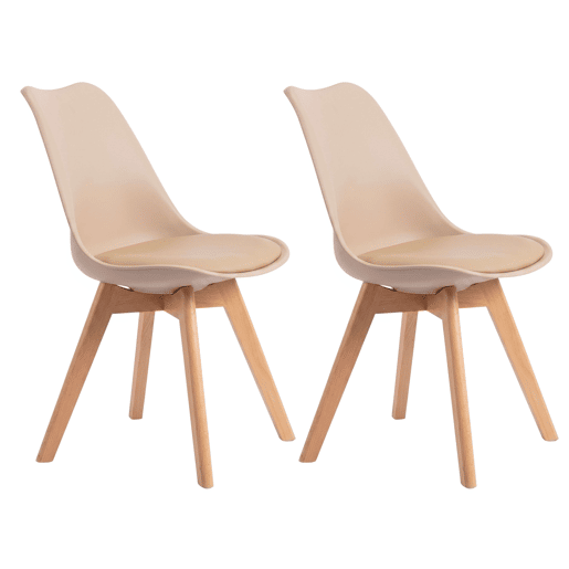 Conjunto de 2 cadeiras de jantar estilo bistrô, cadeiras de cozinha nórdicas, bege e madeira.