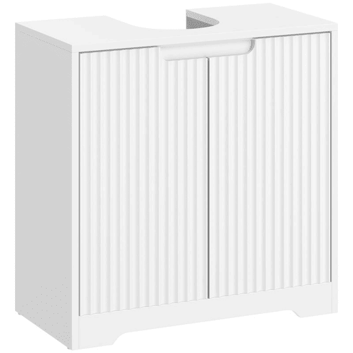 HOMCOM Armário Inferior para Lavatório, Móvel de Banheiro com Portas de Fecho Suave e Design Canelado, 2 Prateleiras, para Lavatório com ou sem Pedestal, 60x30x60 cm, Branco