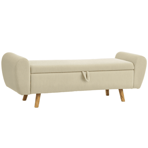 HOMCOM Banco de Arrumação 150 cm, Puff Estofado em Veludo, Banco de Fundo de Cama com Braços Arredondados e Pés de Madeira, Otomana para Quarto, Sala ou Hall, Bege HOMCOM Banco de Arrumação 150 cm, Puff Estofado em Veludo, Banco de Fundo de Cama com Braços Arredondados e Pés de Madeira, Otomana para Quarto, Sala ou Hall, Bege