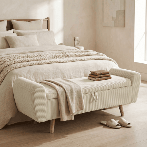 HOMCOM Banco de Arrumação 150 cm, Puff Estofado em Veludo, Banco de Fundo de Cama com Braços Arredondados e Pés de Madeira, Otomana para Quarto, Sala ou Hall, Bege HOMCOM Banco de Arrumação 150 cm, Puff Estofado em Veludo, Banco de Fundo de Cama com Braços Arredondados e Pés de Madeira, Otomana para Quarto, Sala ou Hall, Bege