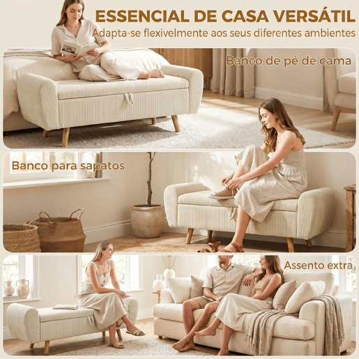 HOMCOM Banco de Arrumação 150 cm, Puff Estofado em Veludo, Banco de Fundo de Cama com Braços Arredondados e Pés de Madeira, Otomana para Quarto, Sala ou Hall, Bege HOMCOM Banco de Arrumação 150 cm, Puff Estofado em Veludo, Banco de Fundo de Cama com Braços Arredondados e Pés de Madeira, Otomana para Quarto, Sala ou Hall, Bege