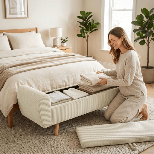 HOMCOM Banco de Arrumação 150 cm, Puff Estofado em Veludo, Banco de Fundo de Cama com Braços Arredondados e Pés de Madeira, Otomana para Quarto, Sala ou Hall, Bege HOMCOM Banco de Arrumação 150 cm, Puff Estofado em Veludo, Banco de Fundo de Cama com Braços Arredondados e Pés de Madeira, Otomana para Quarto, Sala ou Hall, Bege