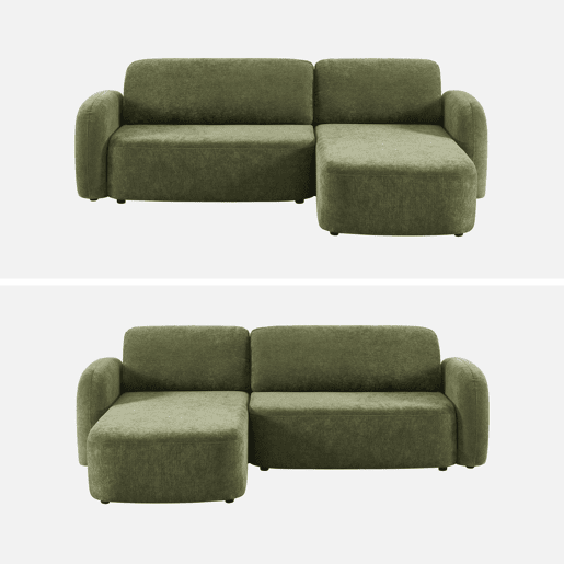 Sofá-cama de canto reversível com chaise longue, cama e baú, 3 lugares Verde - 251x170x84 cm
